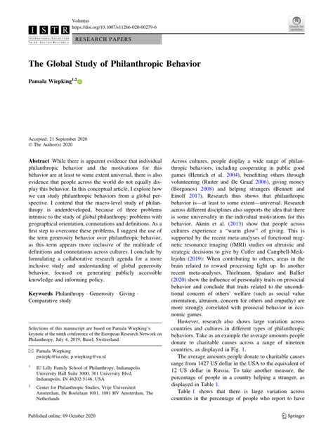 The Global Study of Philanthropic Behavior .